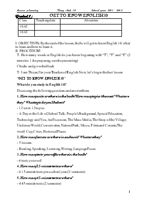 Giáo án Get to know english 10